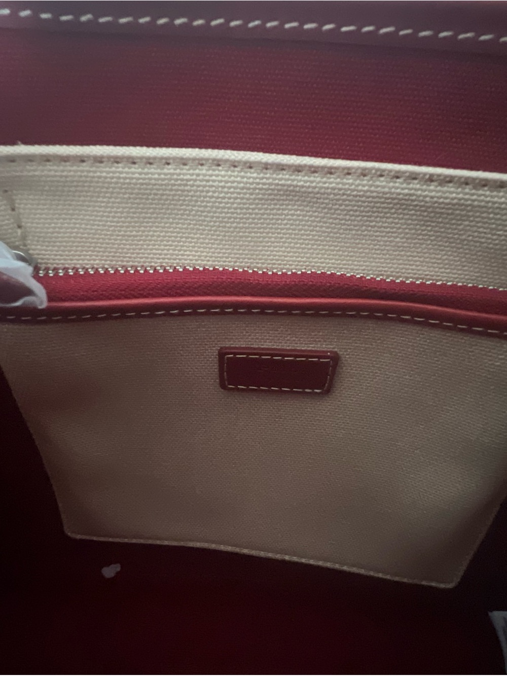 Polo Ralph Lauren Canvas Tote Bag with Polo Bear Patch – Cream & Burgundy (NWT) - Picture 3 of 6